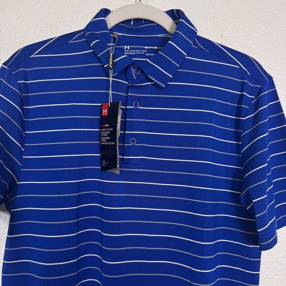 Under Armour Polo Shirt Men Small Loose Fit Heat Gear Stripe Golf Business NEW - Picture 3 of 10